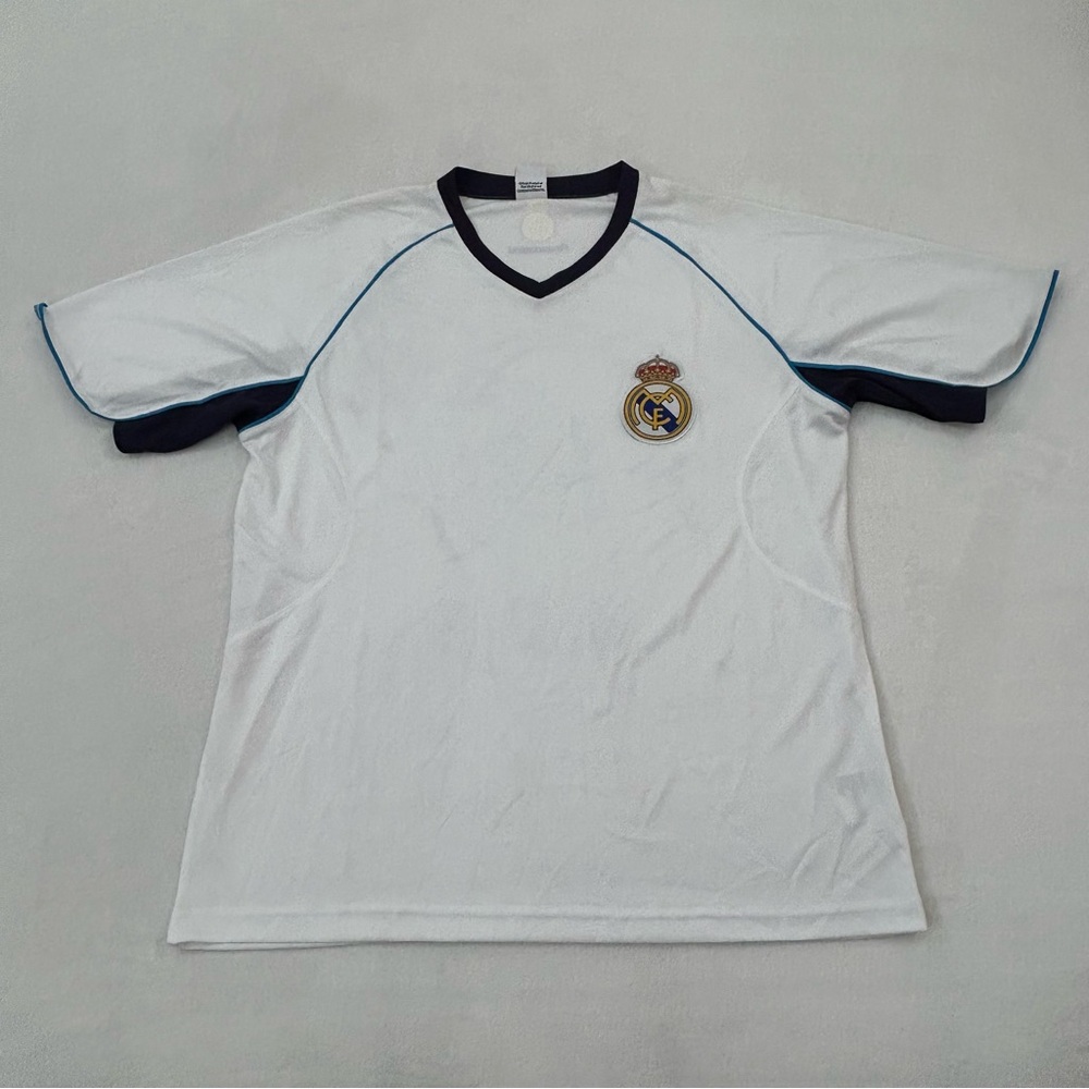 Real Madrid White & Navy Blue RhinoX Athletic Futbol Soccer Jersey Shirt Size L
